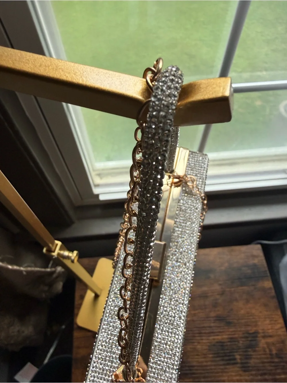 Crystal Embellished Rectangular Evening Bag - Silver Multicolor